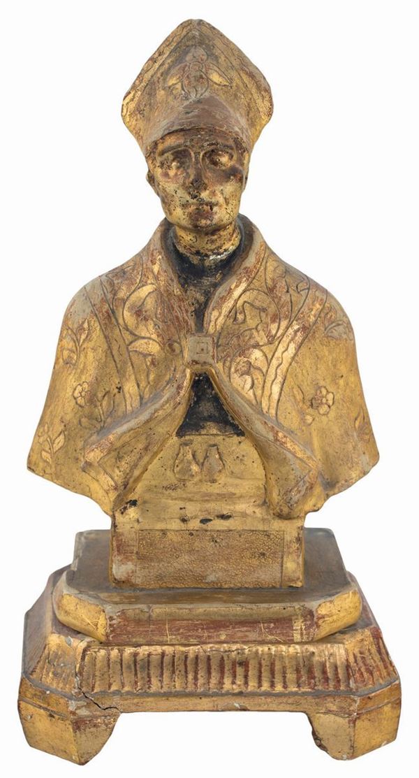 Piccolo busto in legno dorato, fine del XIX secolo  - Asta Antiquariato, Mobili, Arredi, Dipinti Antichi e del XIX Secolo. - Casa d'Aste Arcadia