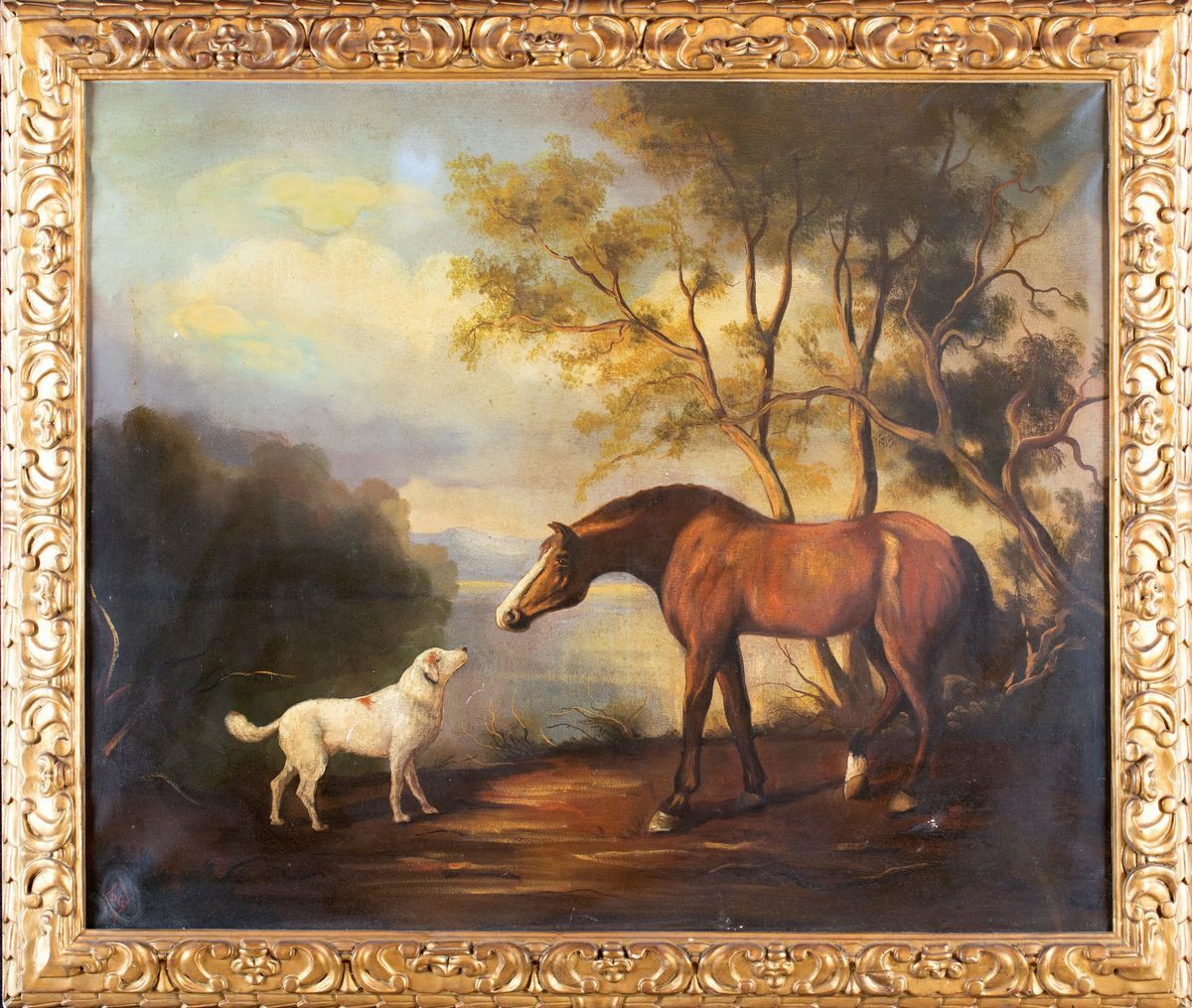 Pittore del XIX Secolo - Paesaggio con Cavallo e Cane