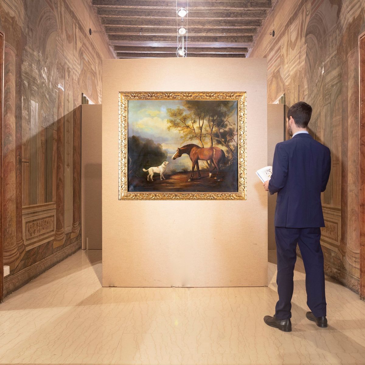 Pittore del XIX Secolo - Paesaggio con Cavallo e Cane
