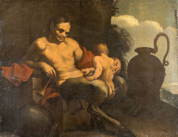 Pittore del XVIII secolo - Satiro con giovane fauno