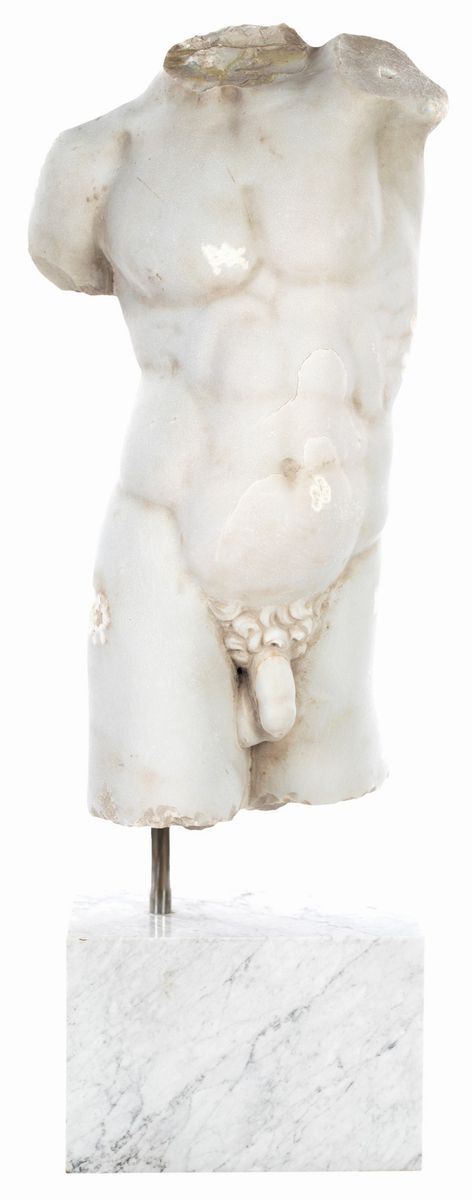 Torso virile in marmo bianco, XX secolo