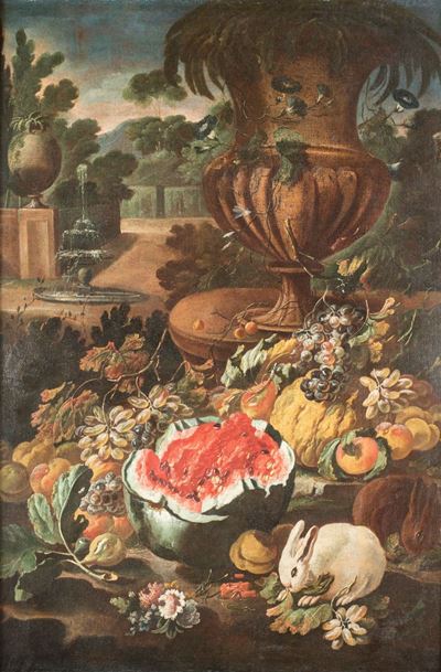 Natura Morta di Frutta con Anguria e Coniglio