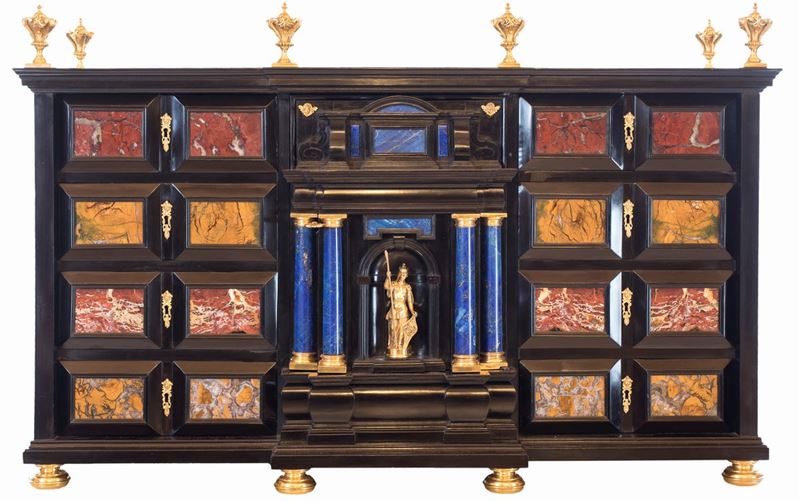 Stipo in Legno Ebanizzato, Antichi Marmi e Pietre Dure, Roma, XVII Secolo