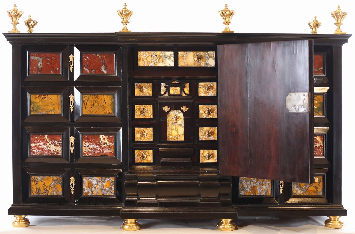 Stipo in Legno Ebanizzato, Antichi Marmi e Pietre Dure, Roma, XVII Secolo