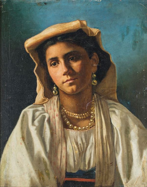 Pittore del XIX secolo - Donna ciociara con perle