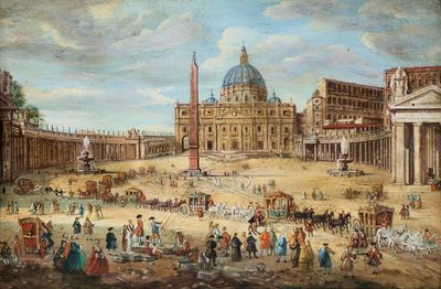 Veduta di Piazza San Pietro con Carrozze in Corteo