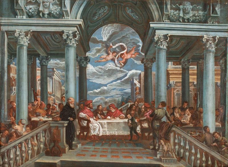 Paolo Caliari Detto il Veronese (cerchia) - La Cena di San Gregorio Magno