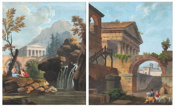 Pittore della prima met&#224; del XIX secolo - Paesaggi arcadici con figure