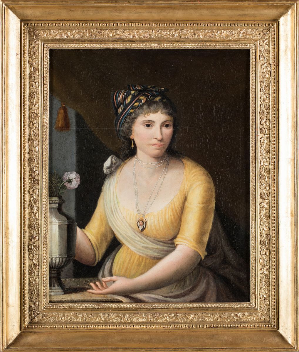 Pittore Neoclassico - Ritratto di Gentildonna con Medaglione