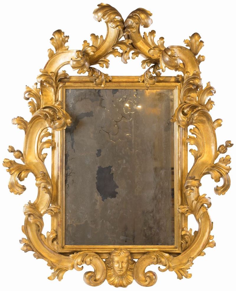 Grande Specchiera in Legno Dorato, Roma Fine del XVII/inizio del XVIII Secolo