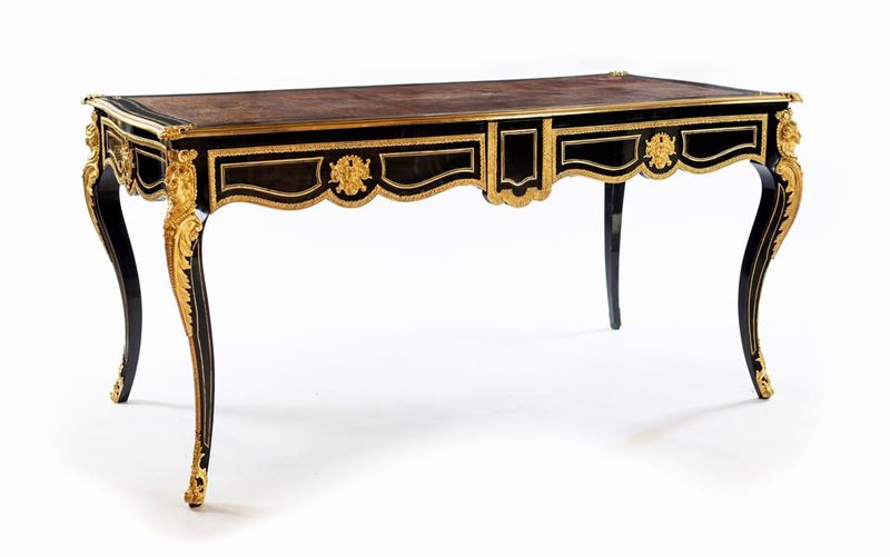 Bureau Plat in Legno Ebanizzato D'epoca Napoleone III