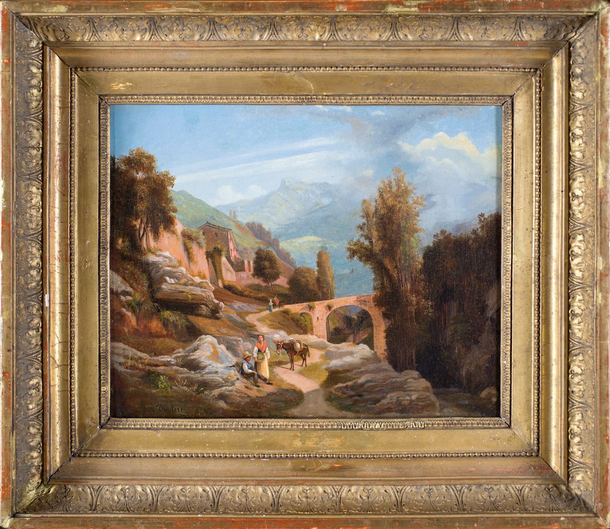 Pittore del XIX Secolo - Paesaggio con Arco e Viandanti