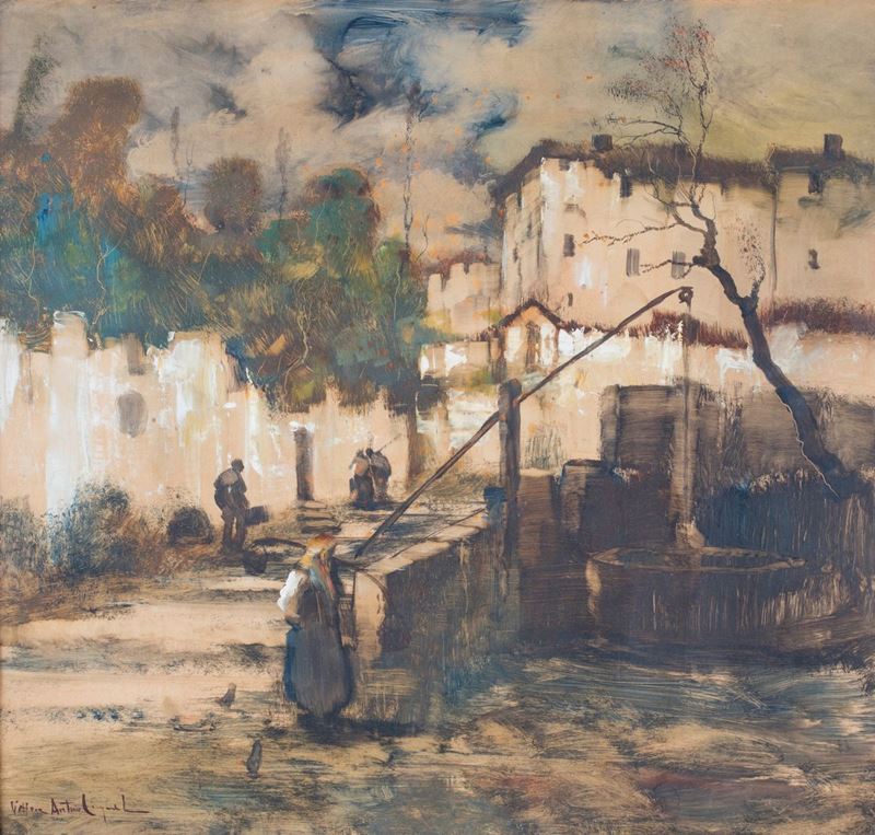 Vittore Antonio Cargnel - Scorcio di Paese con Figure
