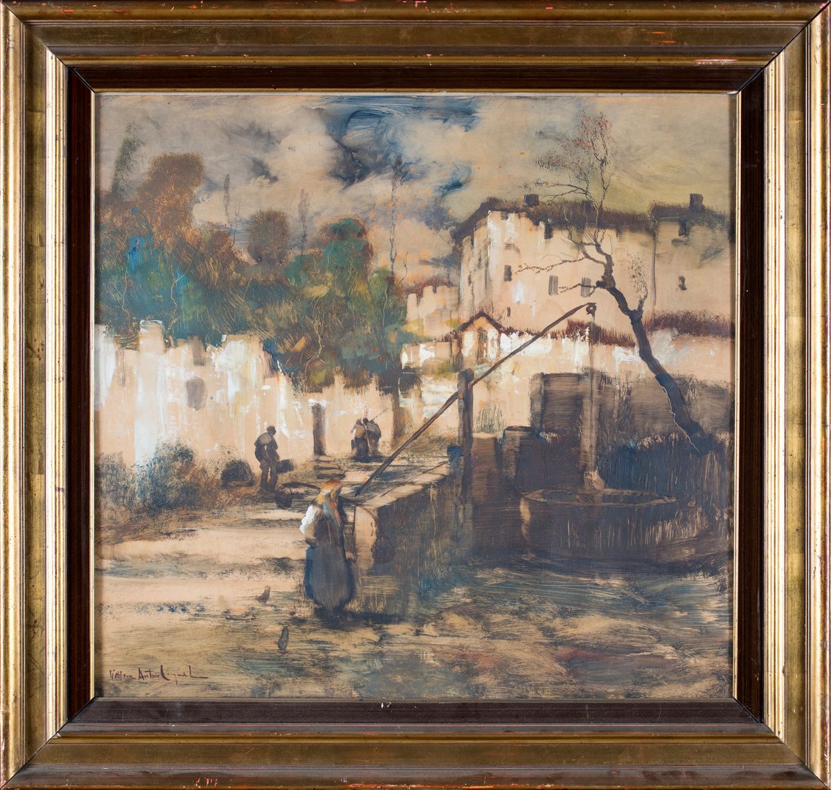 Vittore Antonio Cargnel - Scorcio di Paese con Figure