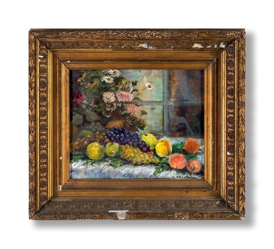 Pittore della Fine del XIX Secolo - Natura Morta di Fiori e Frutta