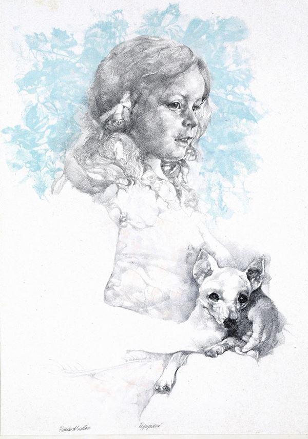 Renzo Vespignani - Bambina con cagnolino