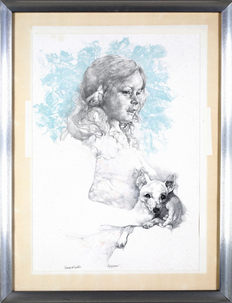 Renzo Vespignani - Bambina con Cagnolino