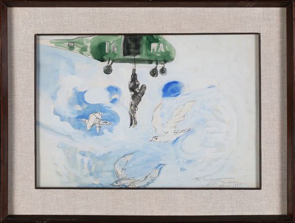 Aldo Turchiaro : La guerra e la pace  (1965)  - matita e acquerello su carta - Asta Asta a Tempo Senza Riserva - Arte Moderna e Contemporanea - Casa d'Aste Arcadia