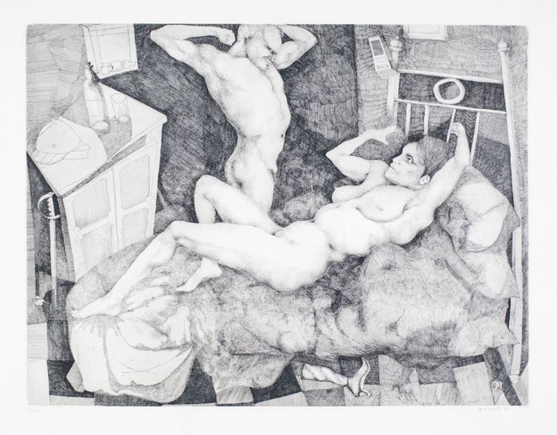 Ugo Attardi - Interno con Nudo di Donna
