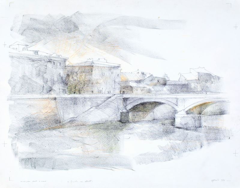 Ugo Attardi - Veduta di Roma Ponte Umberto Primo