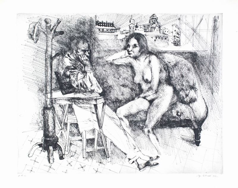 Ugo Attardi - Scena di Interno con Figure alla Finestra