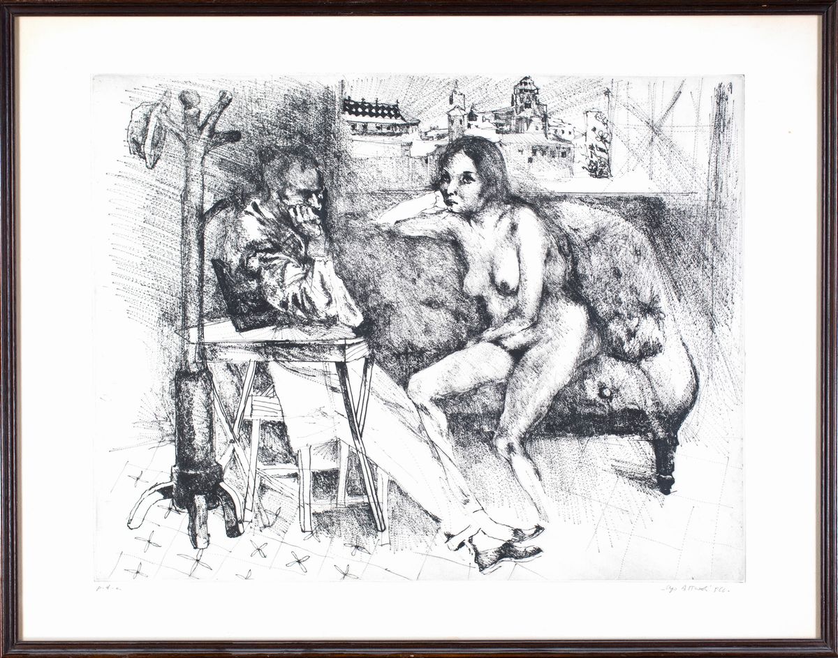 Ugo Attardi - Scena di Interno con Figure alla Finestra