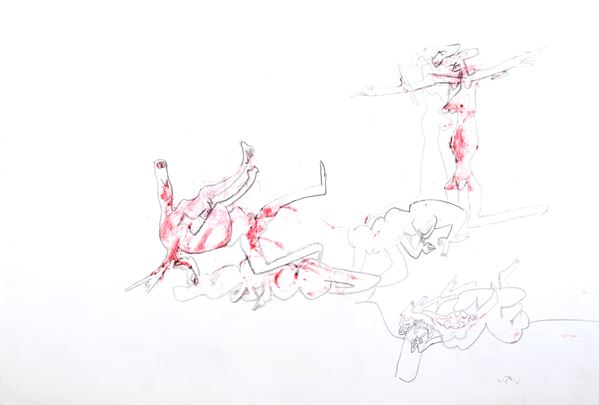 Sebastian Matta : Senza titolo  - Tecnica mista (Pastelli, matita, olio) su carta - Asta Arte Moderna e Contemporanea - Casa d'Aste Arcadia