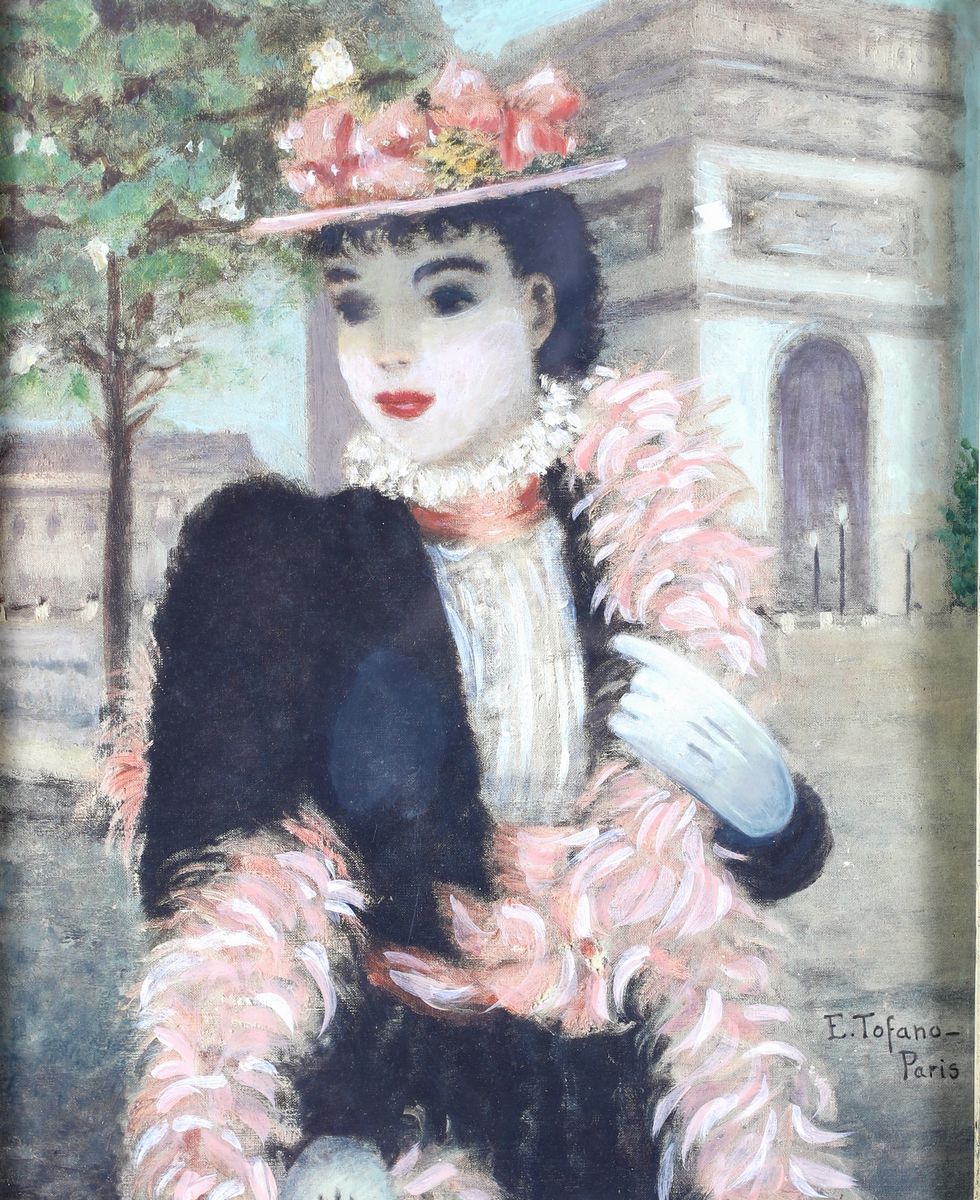 Edoardo Tofano - A) Ritratto Femminile con Boa di Struzzo B) Donna con Ombrellino