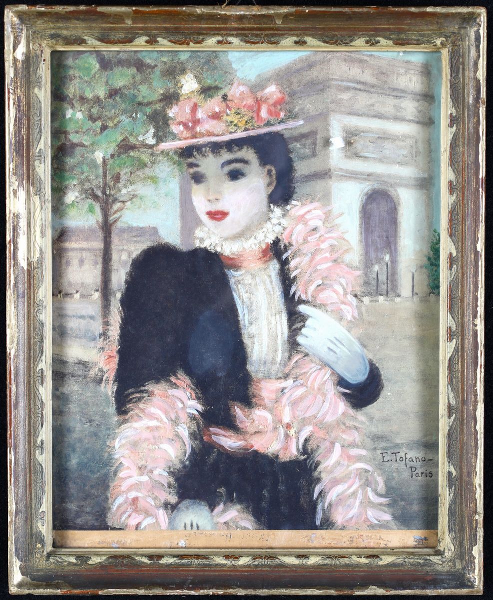 Edoardo Tofano - A) Ritratto Femminile con Boa di Struzzo B) Donna con Ombrellino
