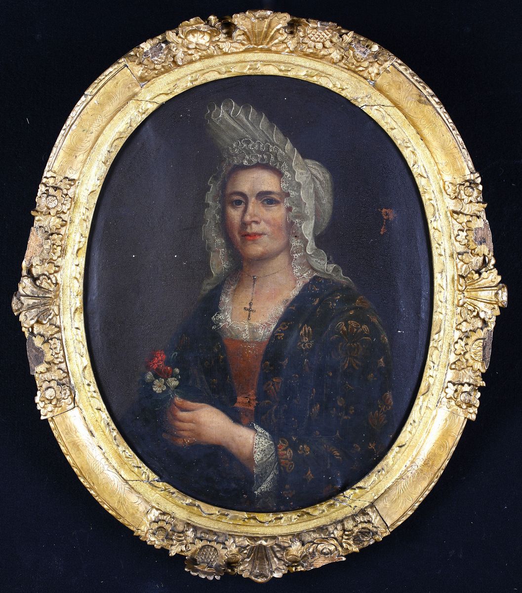 Pittore del XIX Secolo - Ritratto di Gentildonna con Piccolo Bouquet Fiorito