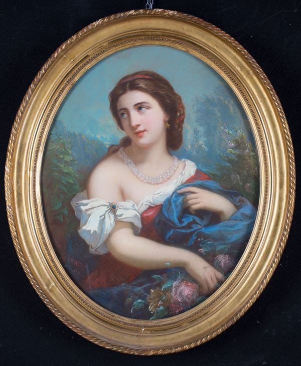  Bernard Charles Chiapory (1811-1859) Ritratto di gentildonna con vezzo di perle