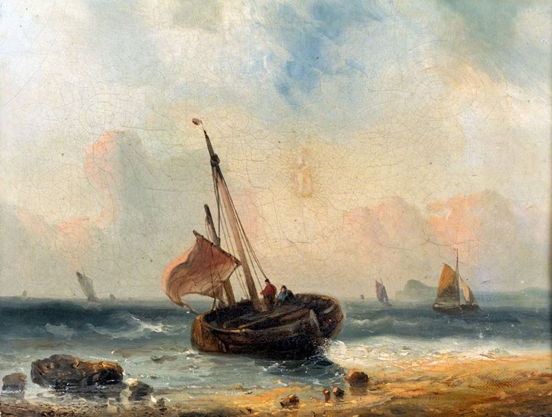 Pittore del XIX Secolo - Marina con Velieri