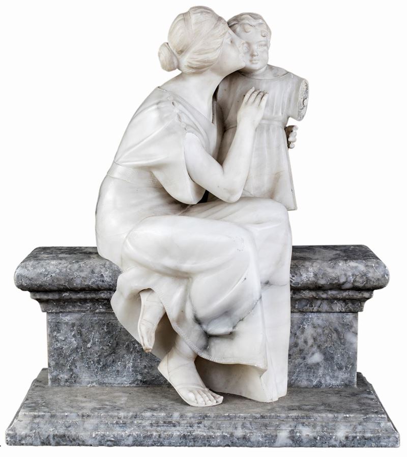 Scultore Fine XIX/inizi XX Secolo - Mamma con Bambino