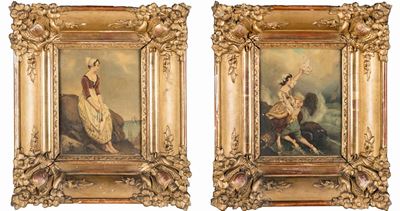 Coppia di Piccole Cornici in Legno Dorato, XIX Secolo