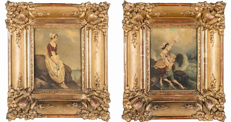 Coppia di Piccole Cornici in Legno Dorato, XIX Secolo