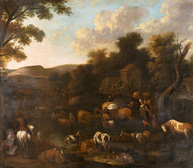 Scuola Fiamminga del XVII Secolo - Paesaggio con Armenti
