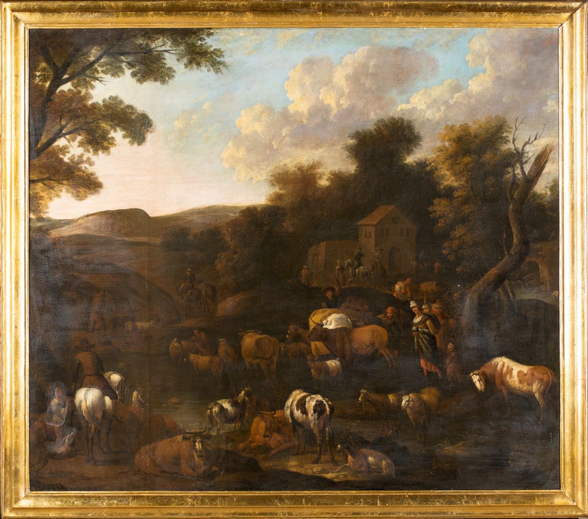 Scuola Fiamminga del XVII Secolo - Paesaggio con Armenti