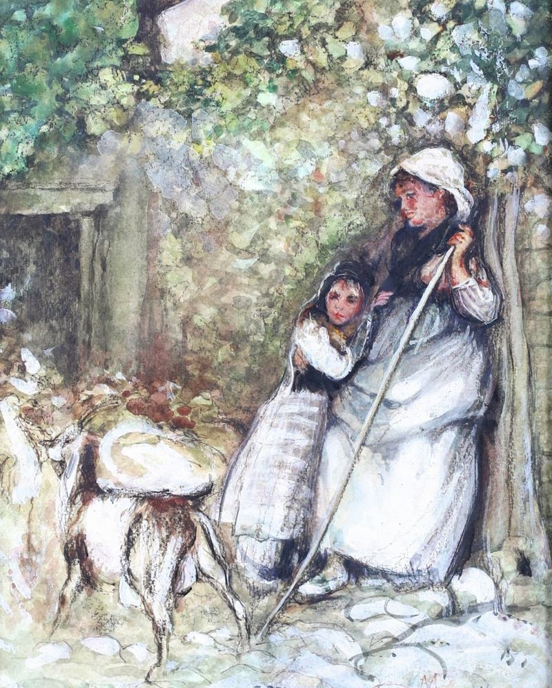 Pittore del XIX Secolo - Pastorelle con Capretta
