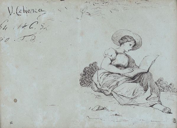Pittore del XIX secolo - Fanciulla che legge