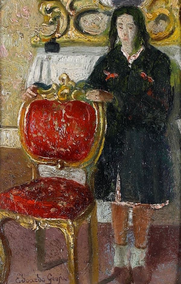 Edoardo Gioja - Bambina vicino la poltrona rossa
