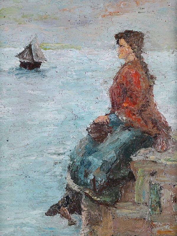 Pittore del XIX secolo - Ragazza che guarda il mare