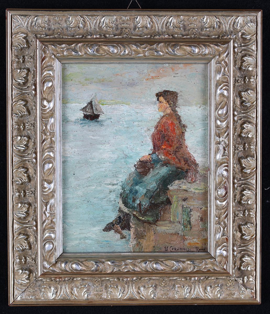 Pittore del XIX Secolo - Ragazza che Guarda il Mare