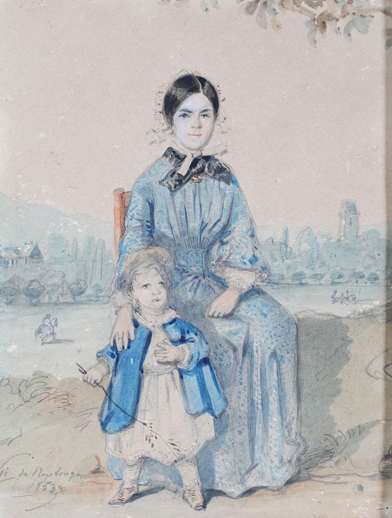Pittore Francese del XIX Secolo - Mamma e Figlia