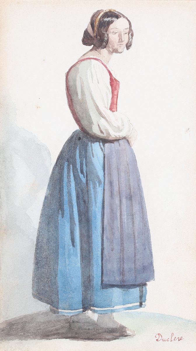 Teodoro Duclère - A) Donna con Gonna Azzurra B) Donna con Cesta