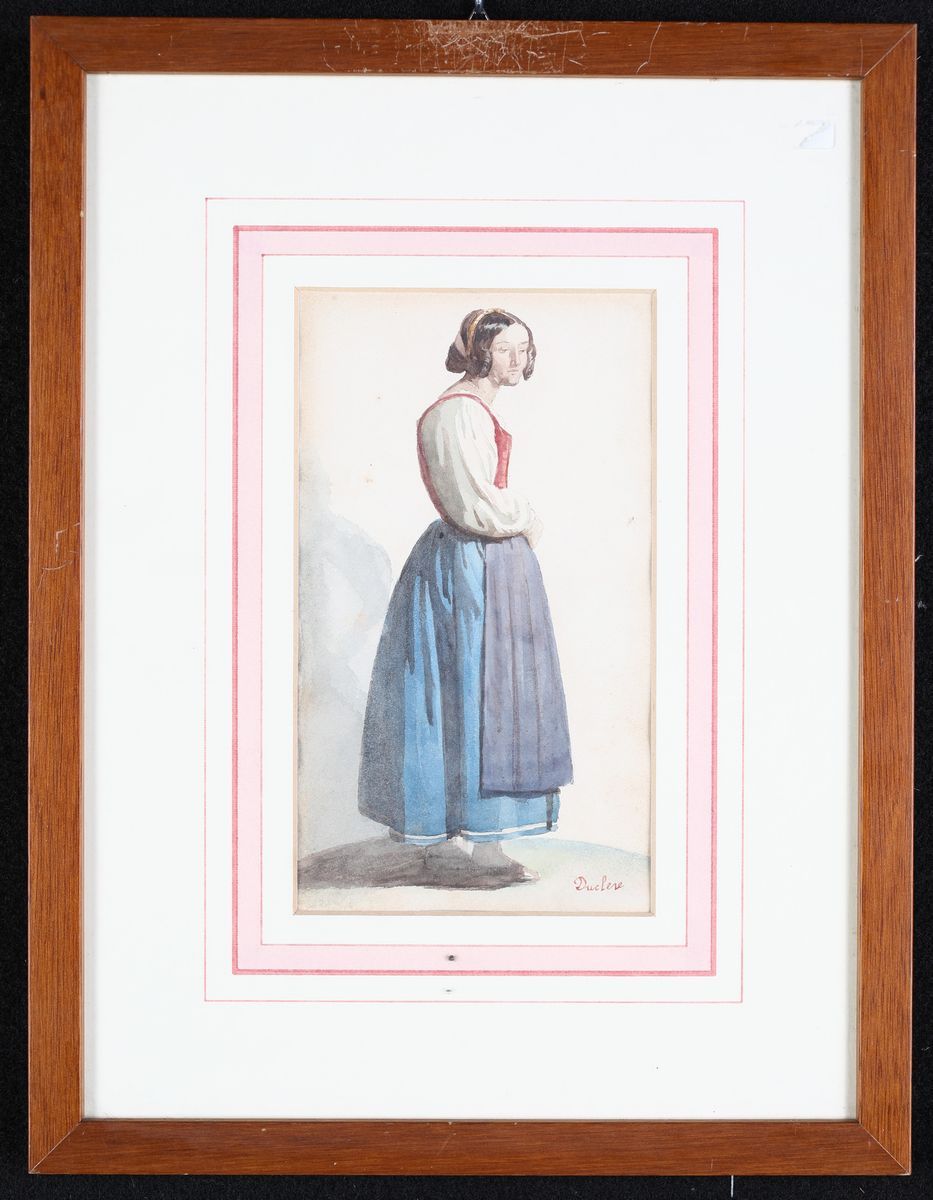 Teodoro Duclère - A) Donna con Gonna Azzurra B) Donna con Cesta