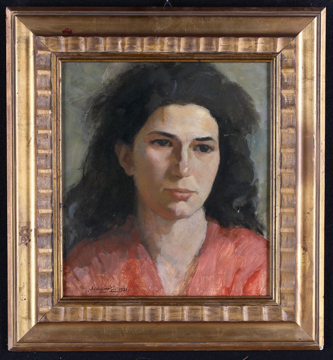 Pittore del XX Secolo - Ragazza con Camicia Rossa e Capelli Neri