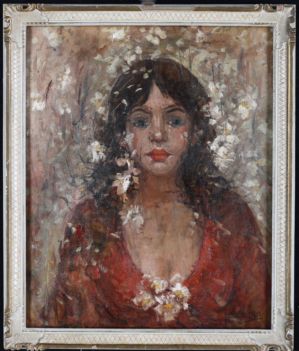 Angelo Balbi - Fanciulla con Fiori e Abito Rosso