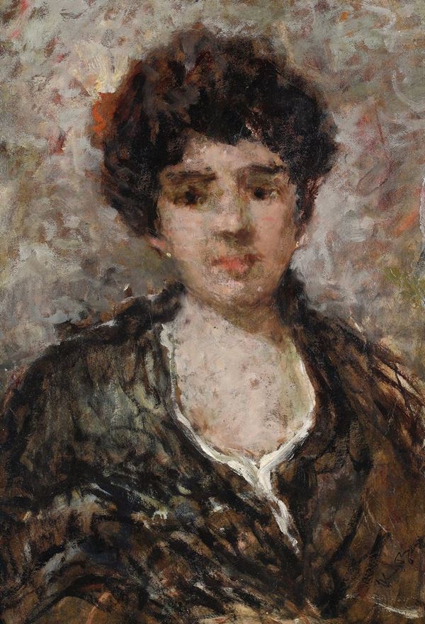 Pittore del XIX secolo - Ritratto di ragazza con rosa tra i capelli