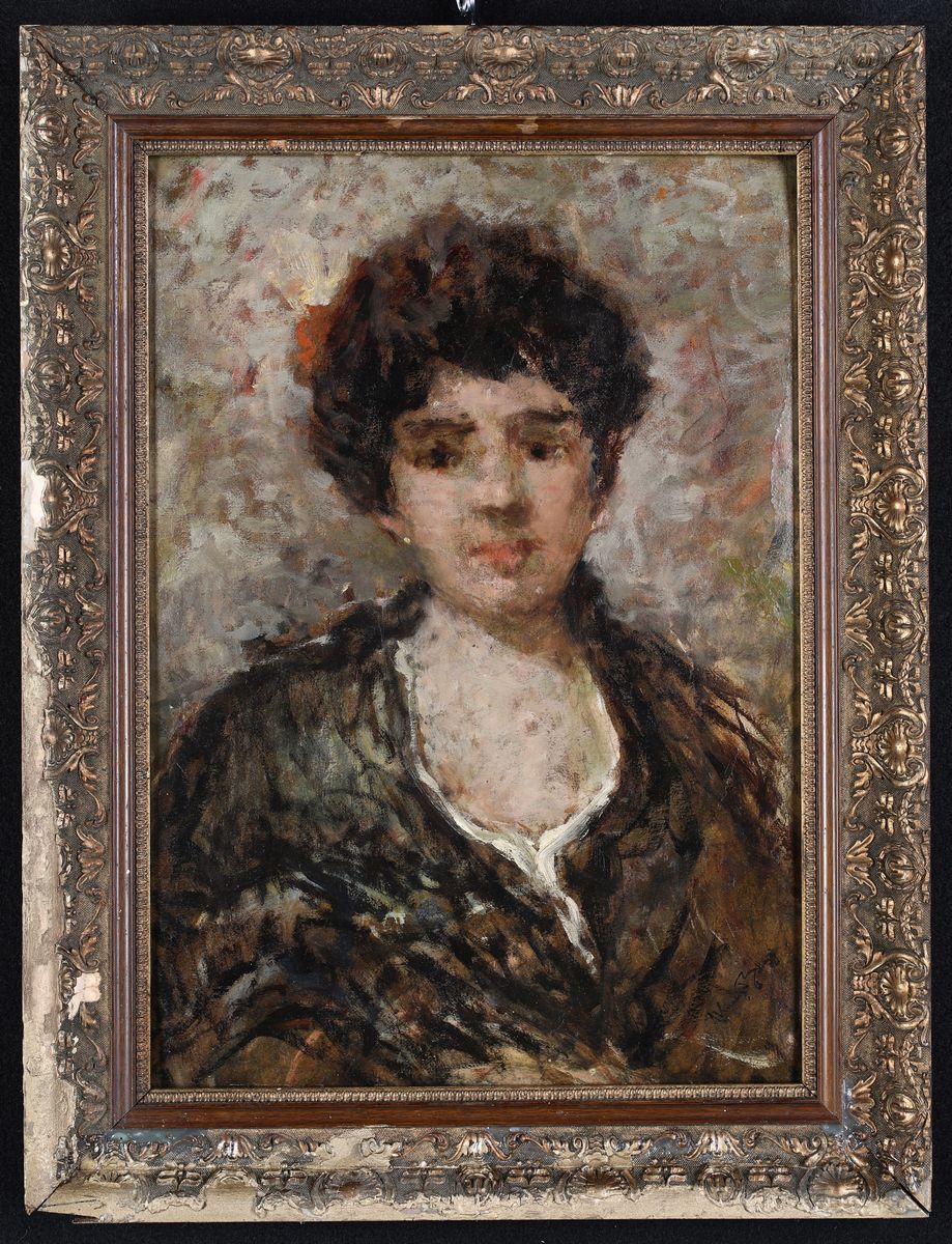 Pittore del XIX Secolo - Ritratto di Ragazza con Rosa tra i Capelli