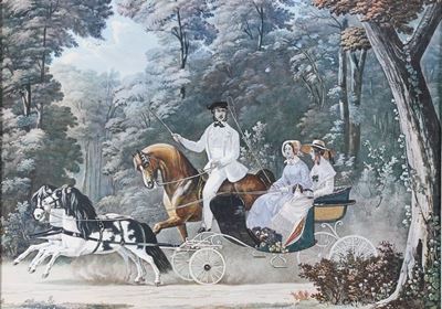 Paesaggio con Cavaliere e Donne in Calesse